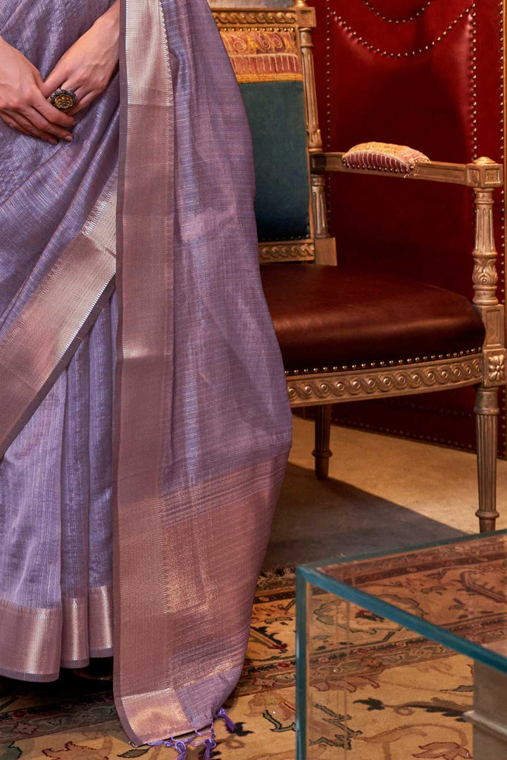 Weaving Work Attractive Chiffon Saree In Lavender Color | Buy Online India