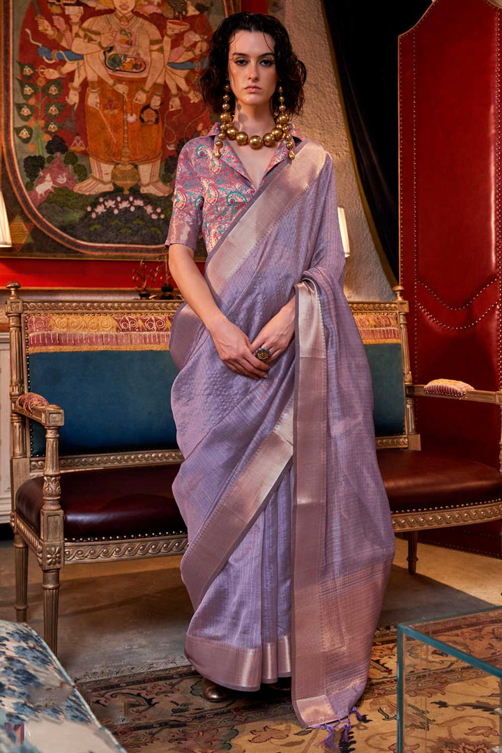 Weaving Work Attractive Chiffon Saree In Lavender Color | Buy Online India