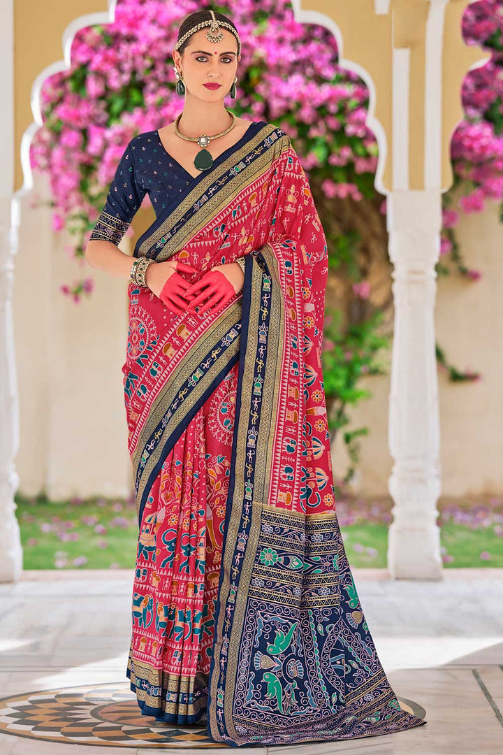 Red Color Glamorous Art Silk Printed Saree | Buy Online India