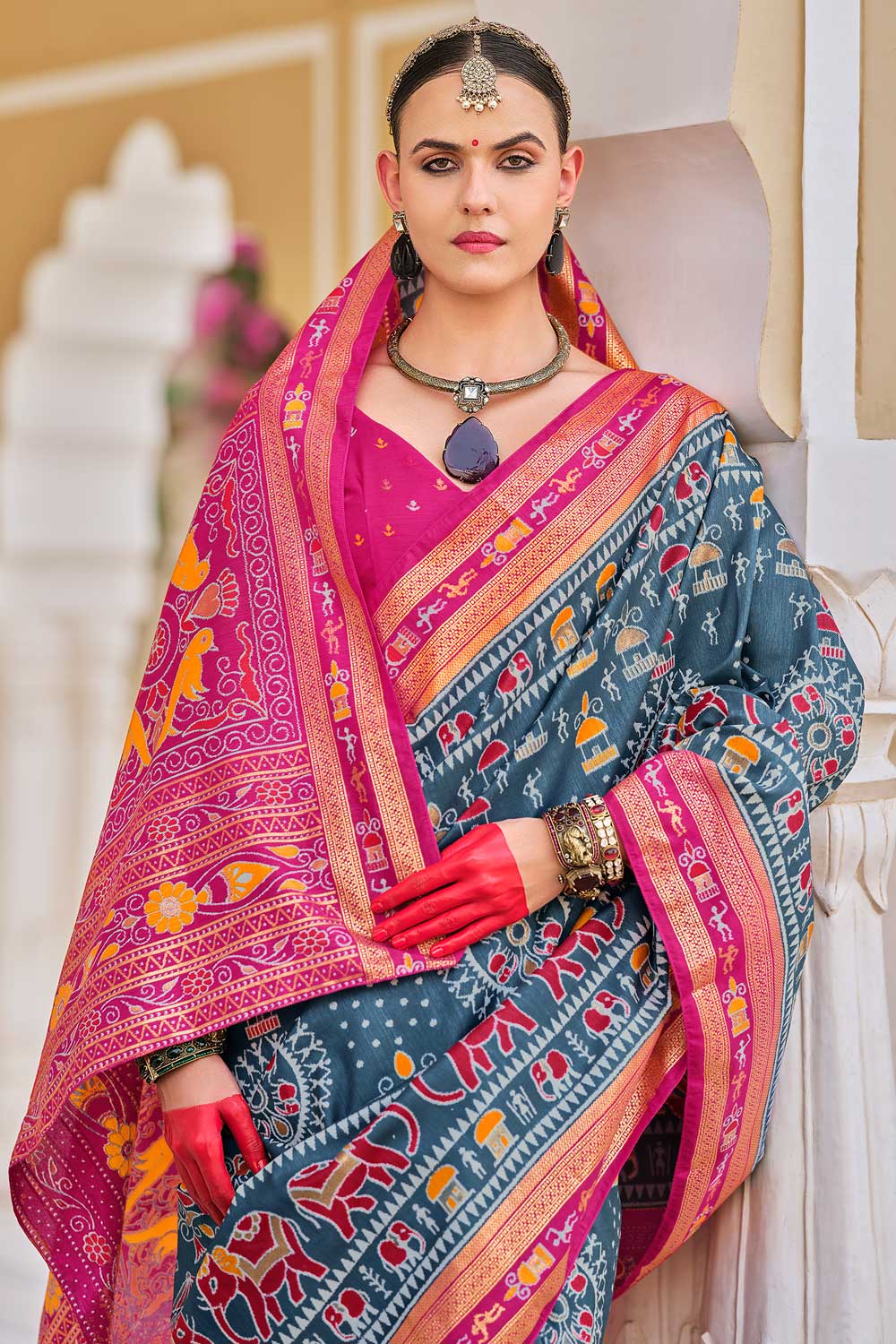Grey Color Exquisite Art Silk Printed Saree | Buy Online India