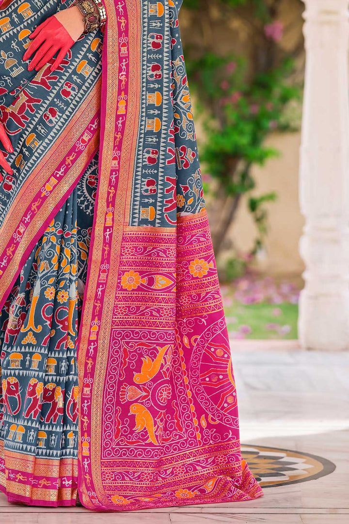 Grey Color Exquisite Art Silk Printed Saree | Buy Online India