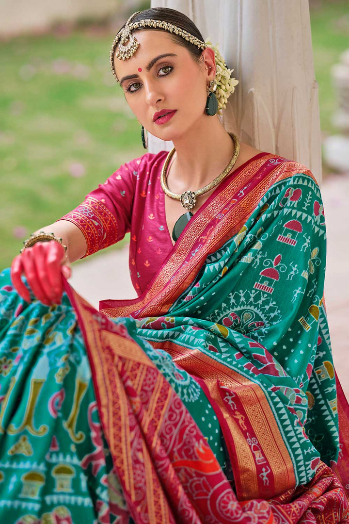 Alluring Green Color Art Silk Printed Saree | Buy Online India
