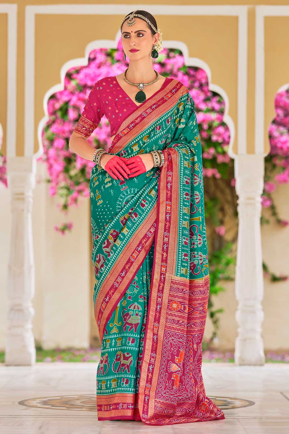 Alluring Green Color Art Silk Printed Saree | Buy Online India