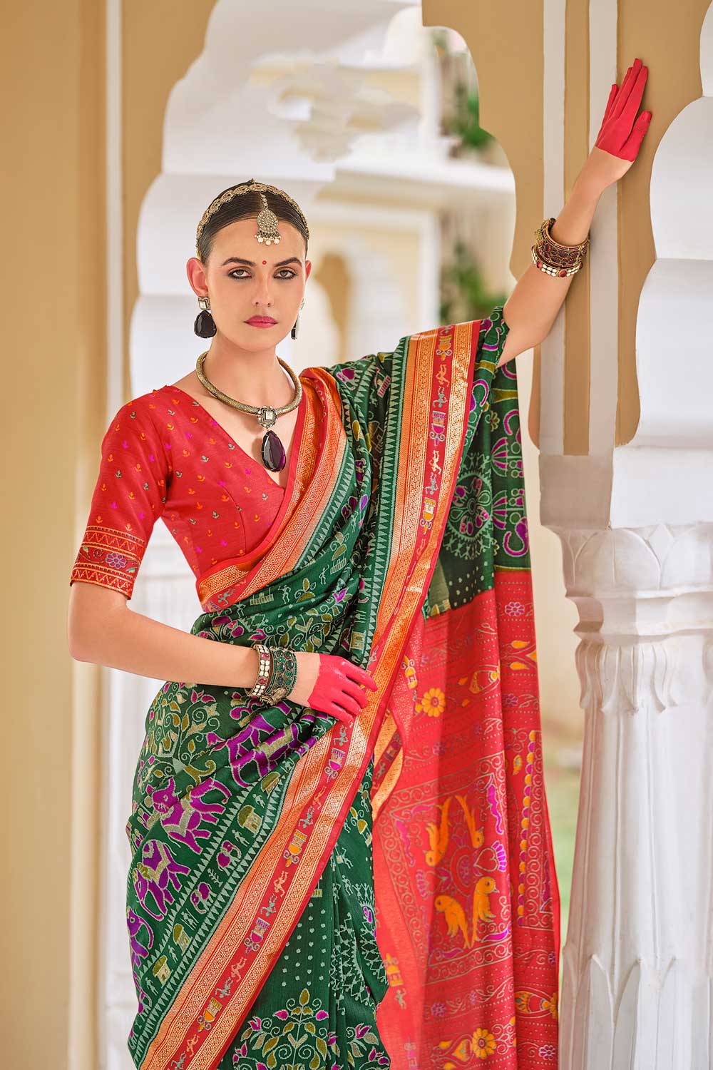 Dark Green Color Graceful Art Silk Printed Saree | Buy Online India