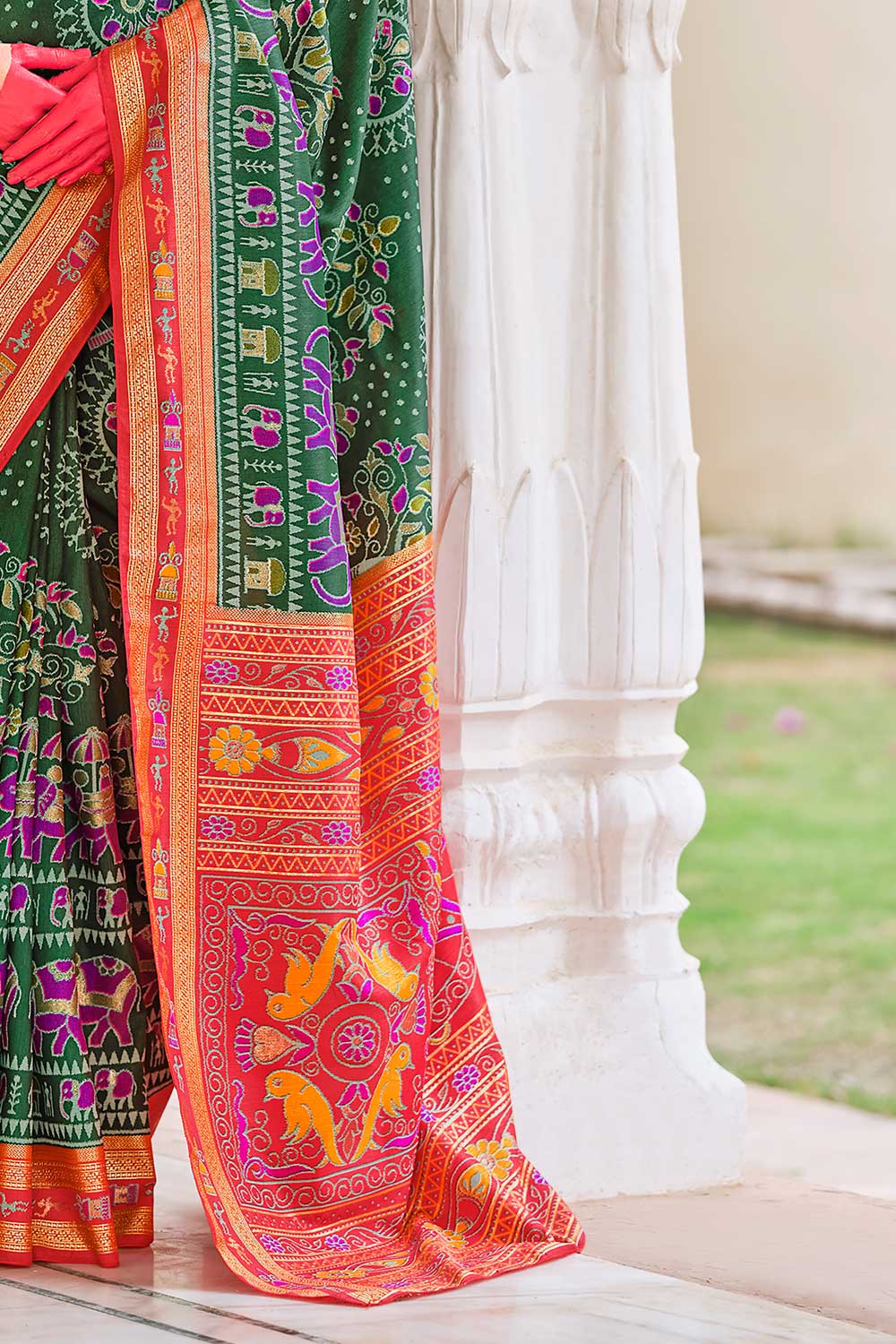 Dark Green Color Graceful Art Silk Printed Saree | Buy Online India
