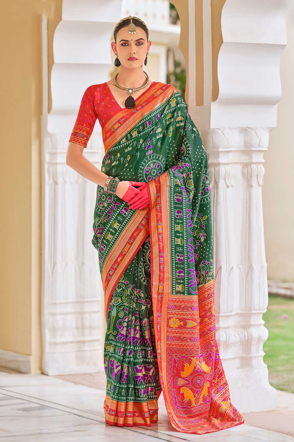 Dark Green Color Graceful Art Silk Printed Saree | Buy Online India