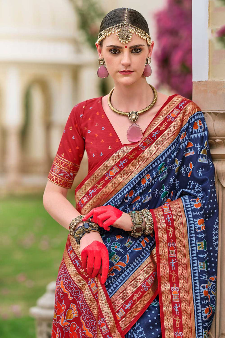 Blazing Navy Blue Color Art Silk Printed Saree | Buy Online India