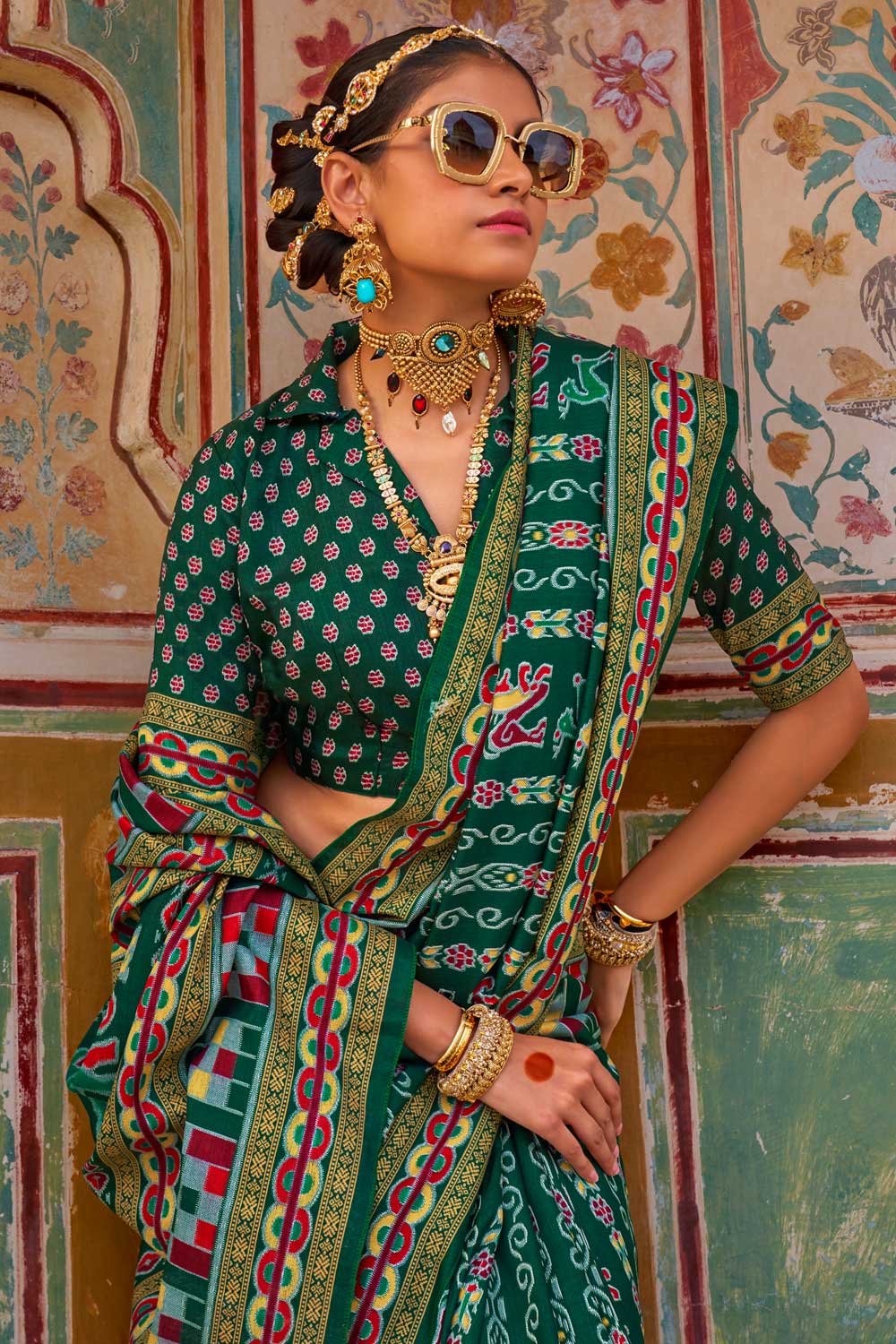 Green Color Pleasant Art Silk Printed Saree | Buy Online India