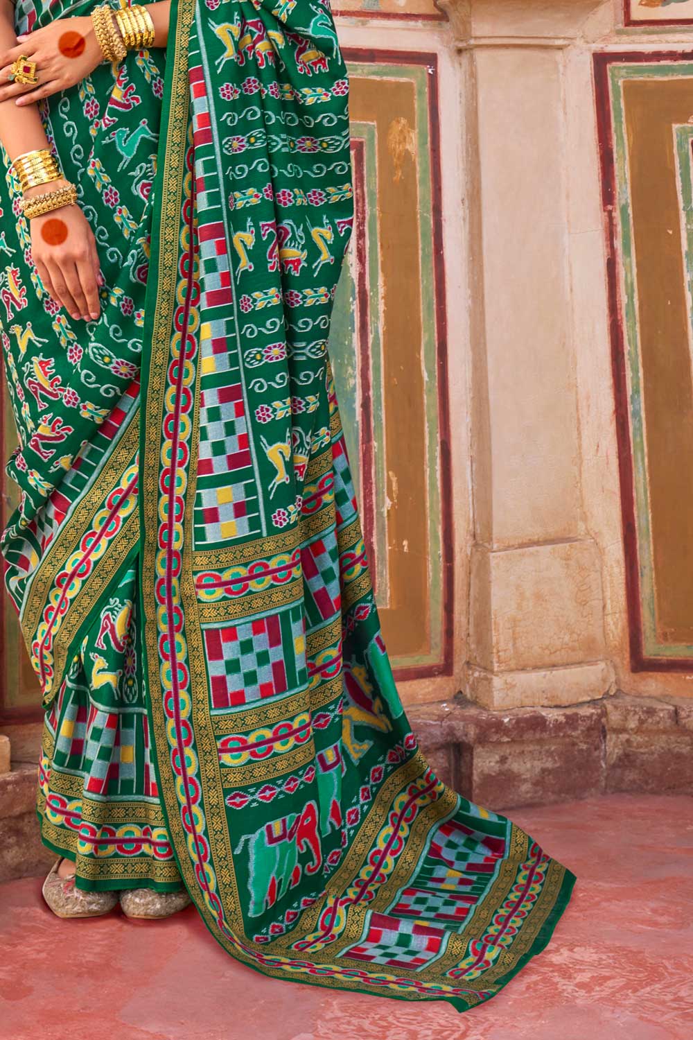 Green Color Pleasant Art Silk Printed Saree | Buy Online India