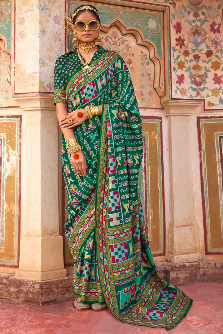 Green Color Pleasant Art Silk Printed Saree | Buy Online India