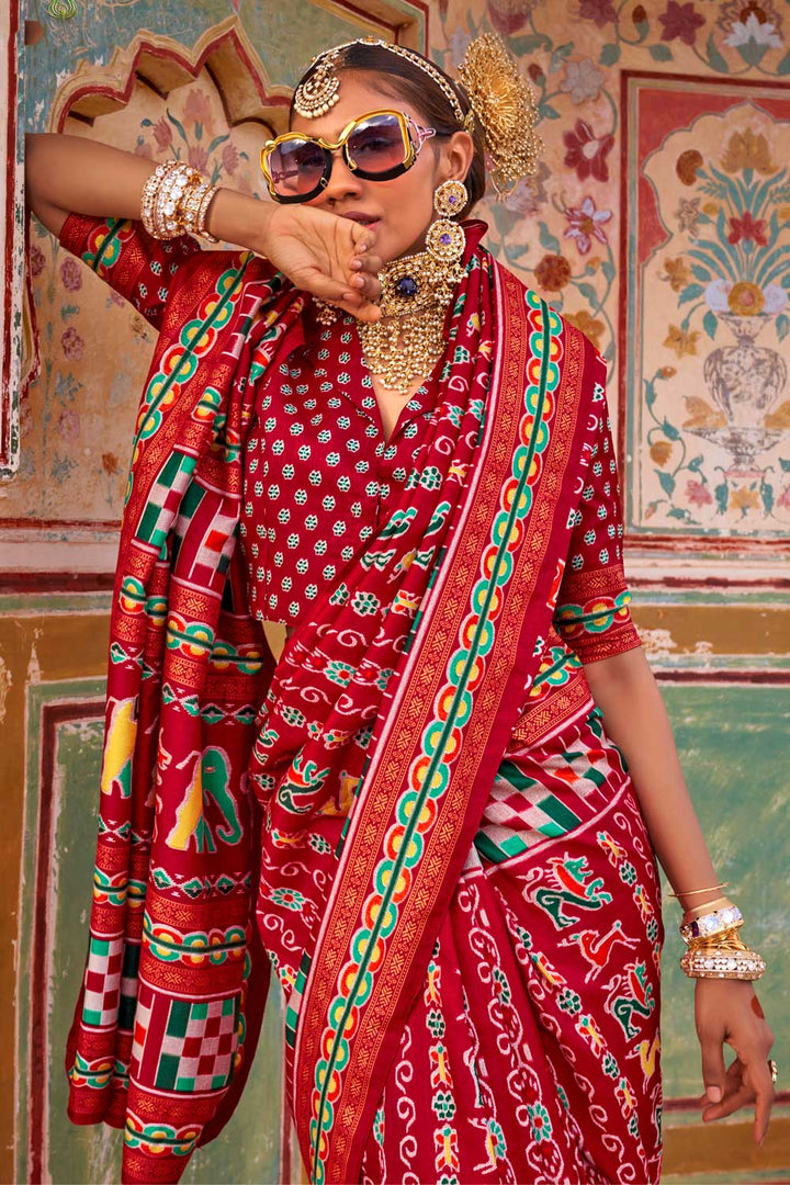 Red Color Brilliant Art Silk Printed Saree | Buy Online India