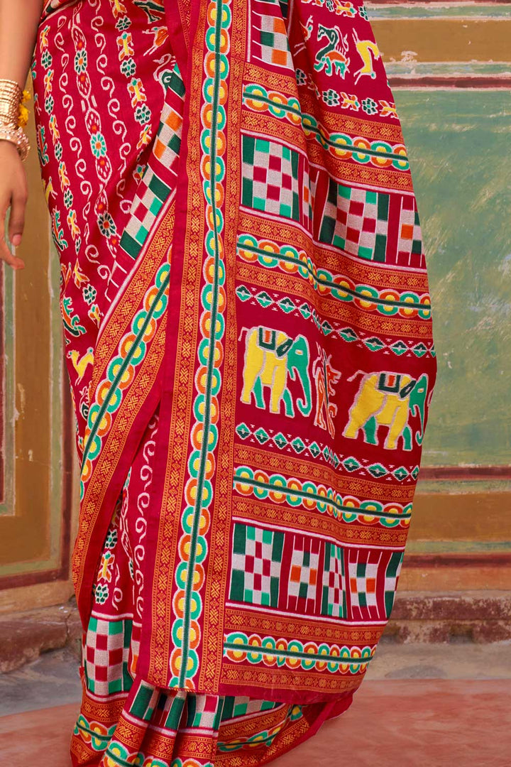 Red Color Brilliant Art Silk Printed Saree | Buy Online India