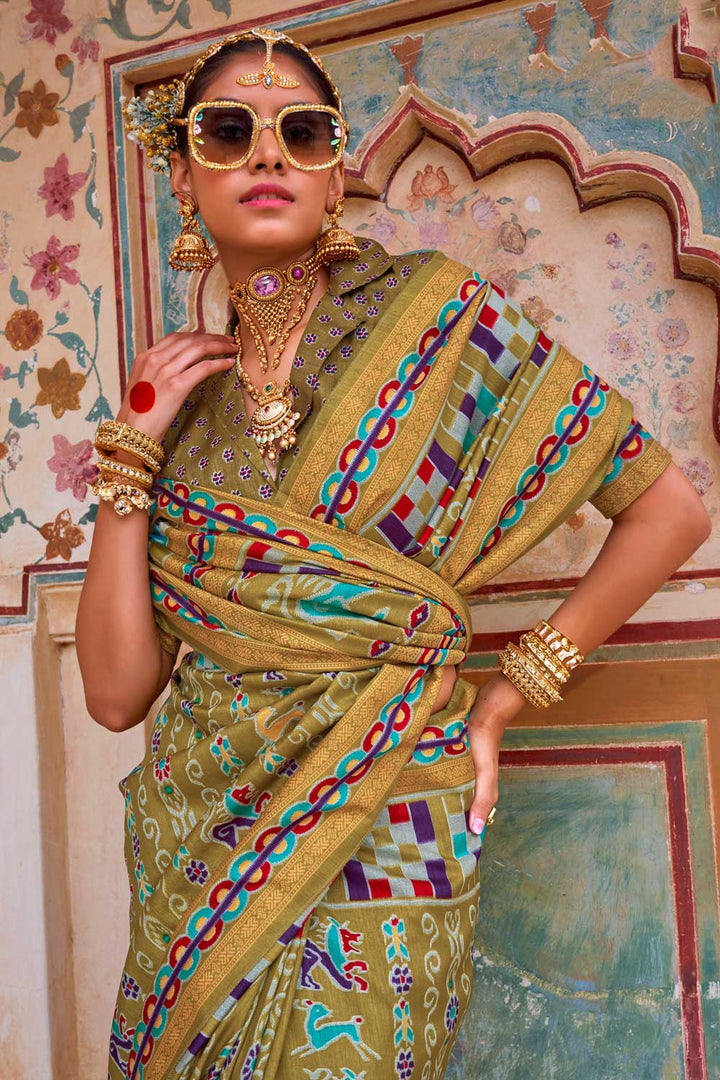 Soothing Art Silk Printed Saree In Mustard Color | Buy Online India