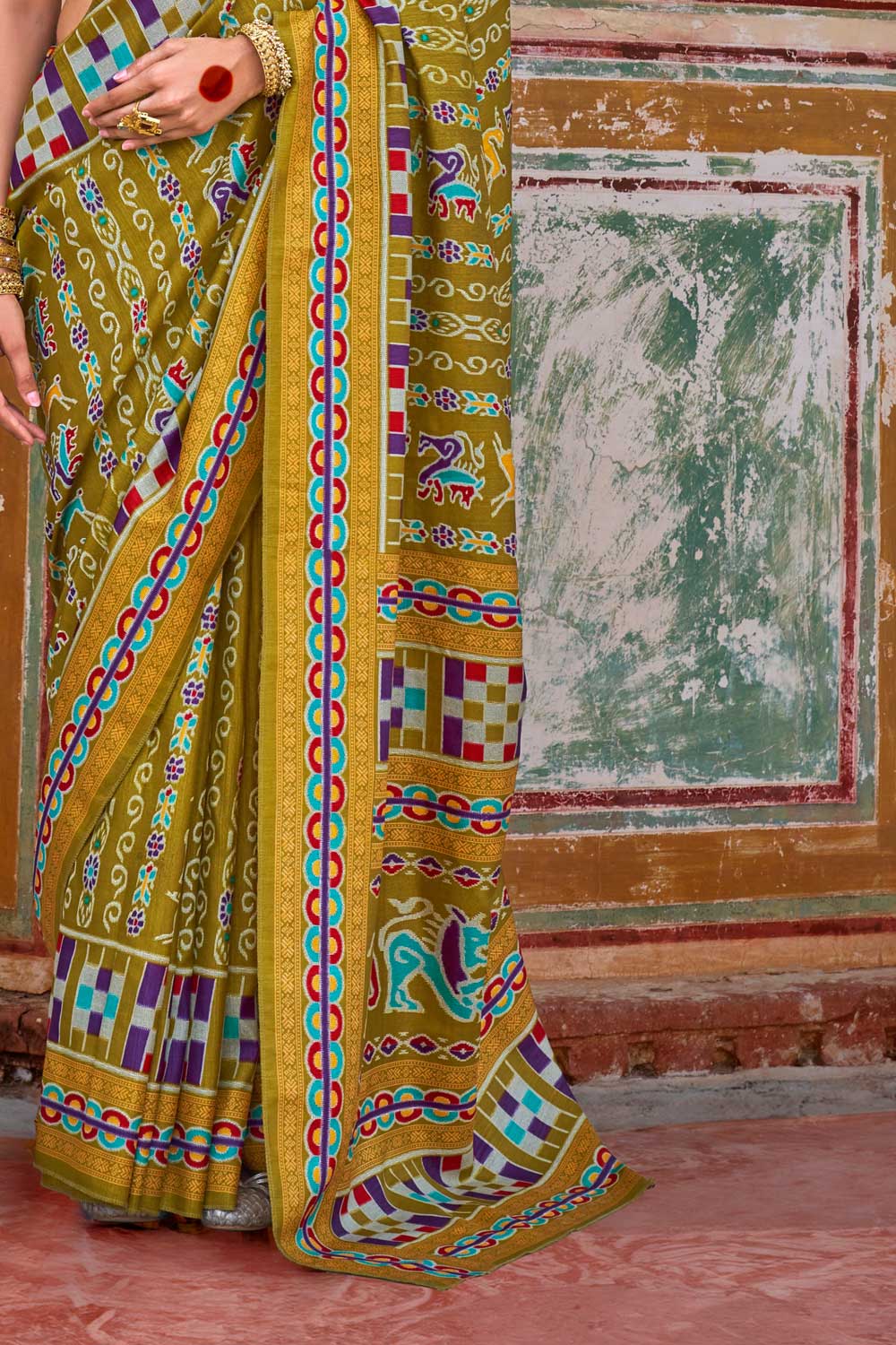 Soothing Art Silk Printed Saree In Mustard Color | Buy Online India
