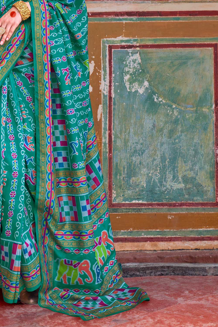 Cyan Color Glorious Art Silk Printed Saree | Buy Online India