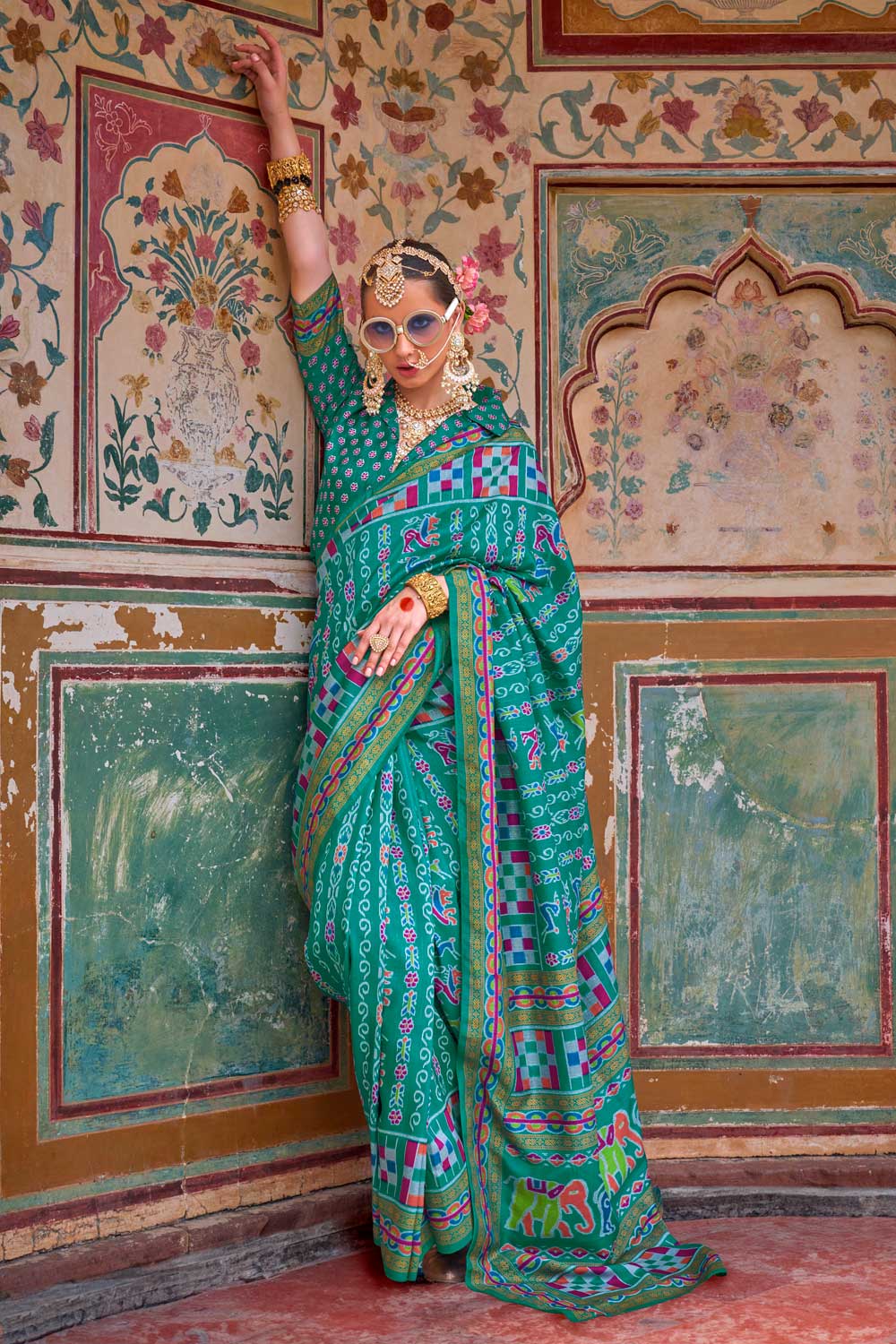 Cyan Color Glorious Art Silk Printed Saree | Buy Online India