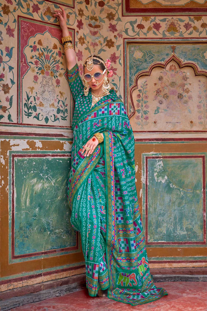 Cyan Color Glorious Art Silk Printed Saree | Buy Online India