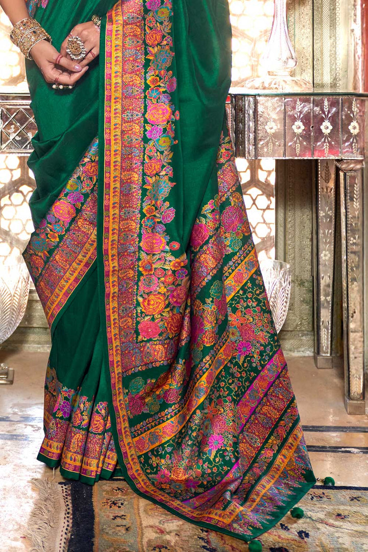 Green Color Printed Work On Art Silk Chic Saree | Buy Online India