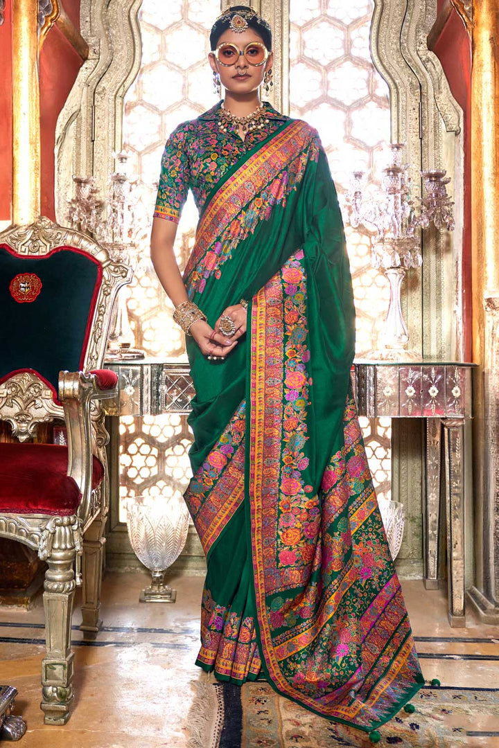Green Color Printed Work On Art Silk Chic Saree | Buy Online India