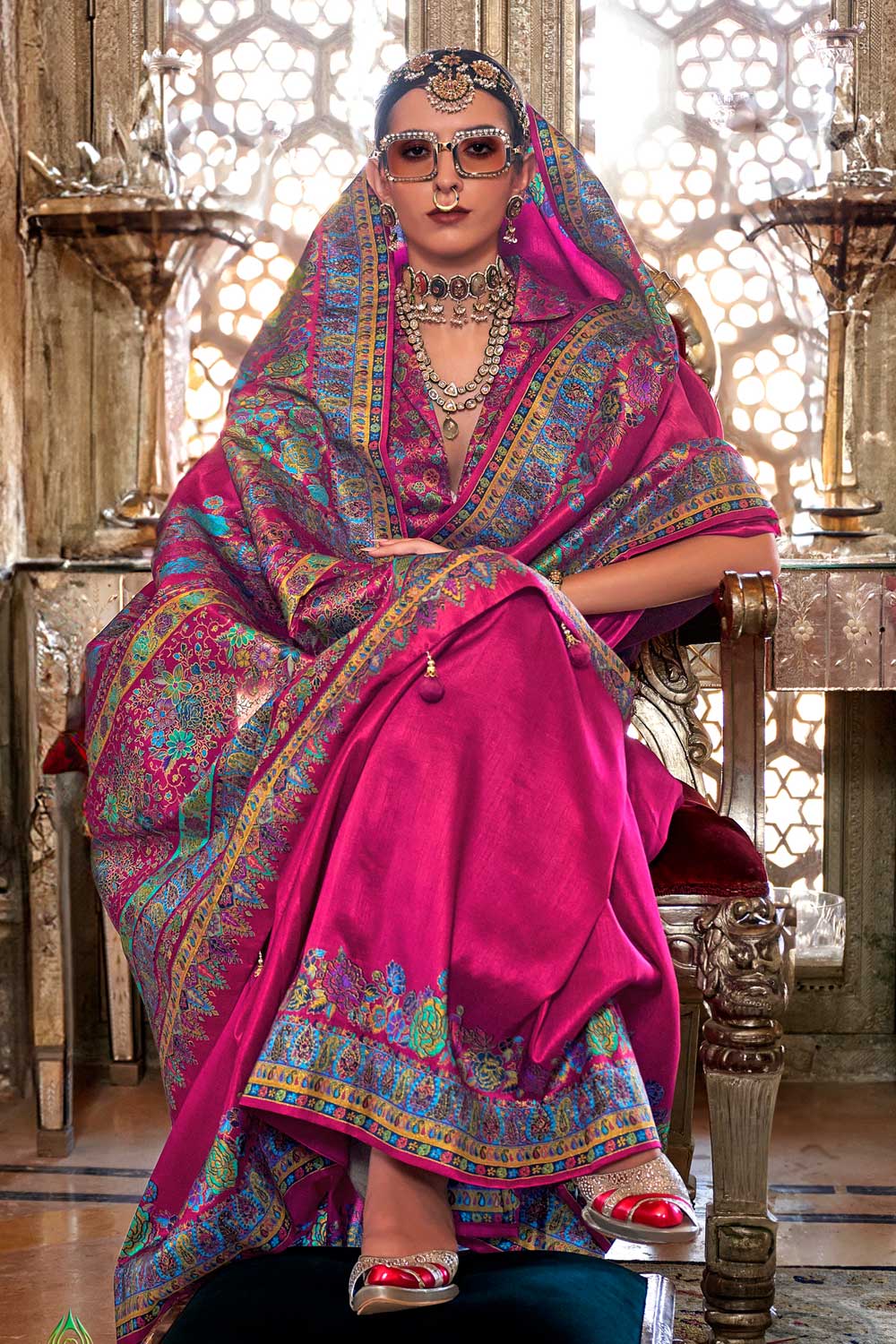 Printed Work On Art Silk Rani Color Gorgeous Saree | Buy Online India