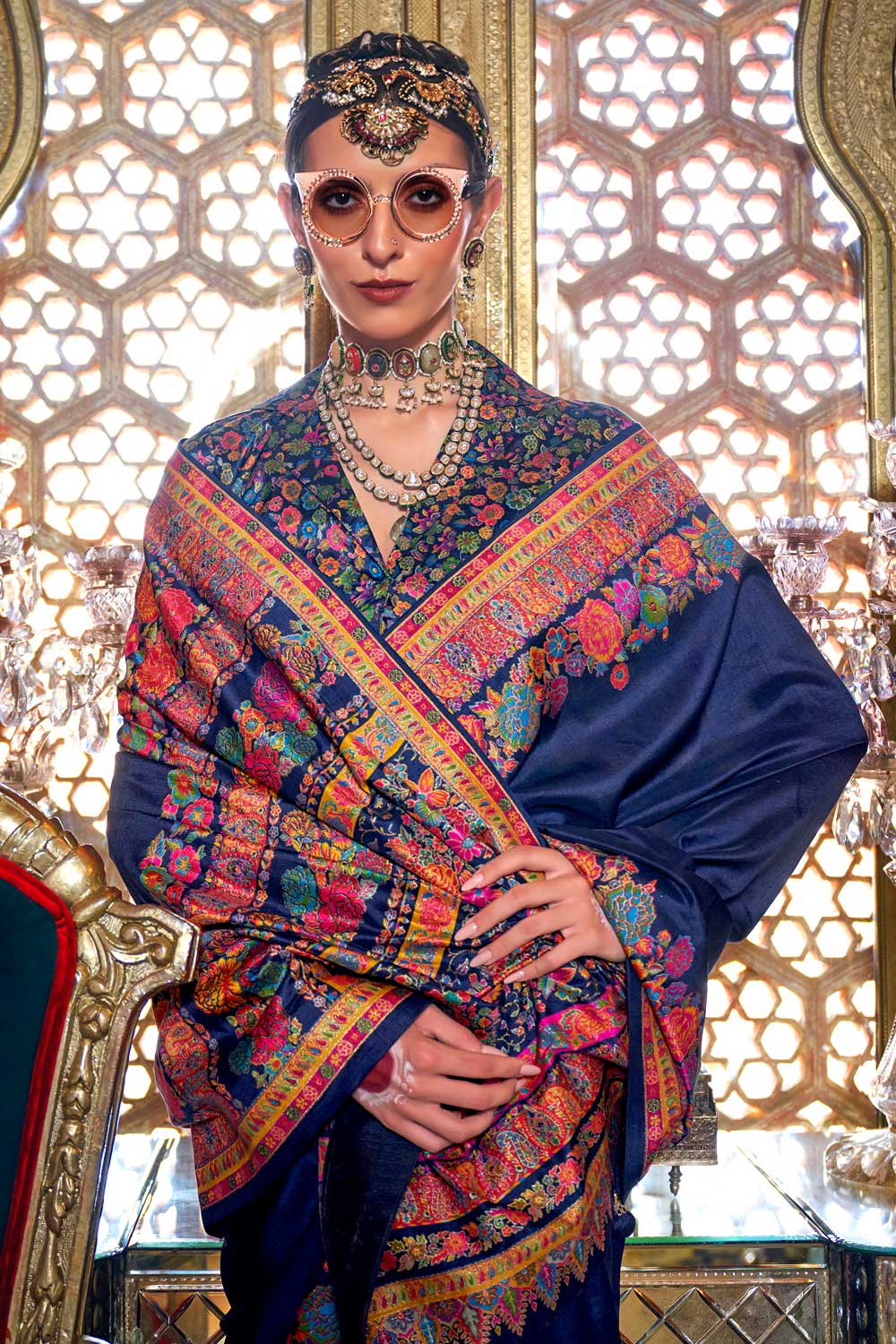 Graceful Art Silk Navy Blue Color Saree With Printed Work | Buy Online India