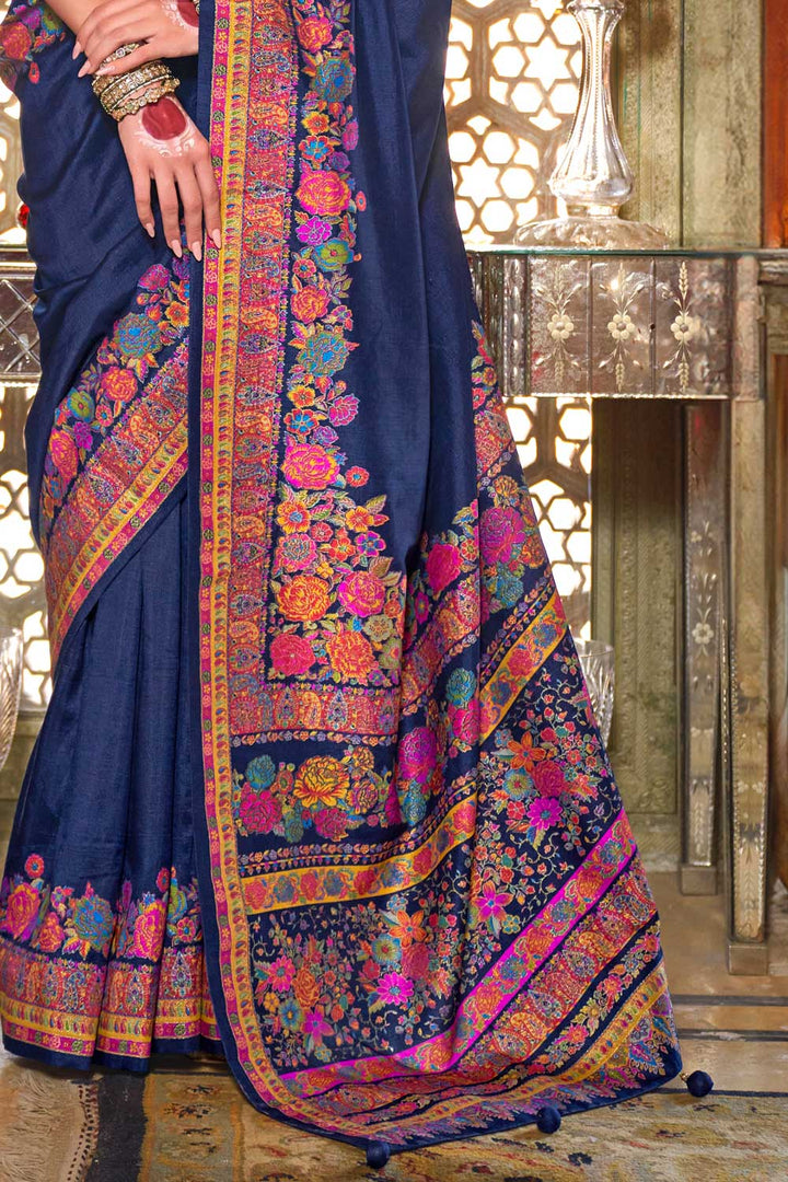 Graceful Art Silk Navy Blue Color Saree With Printed Work | Buy Online India