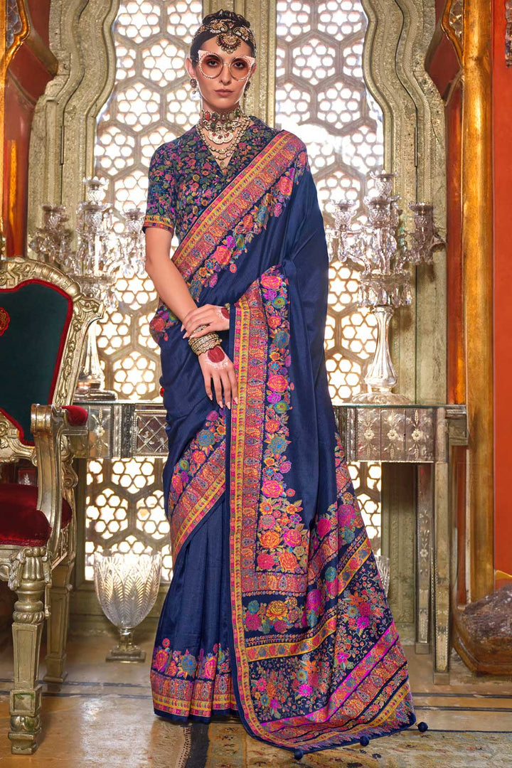 Graceful Art Silk Navy Blue Color Saree With Printed Work | Buy Online India