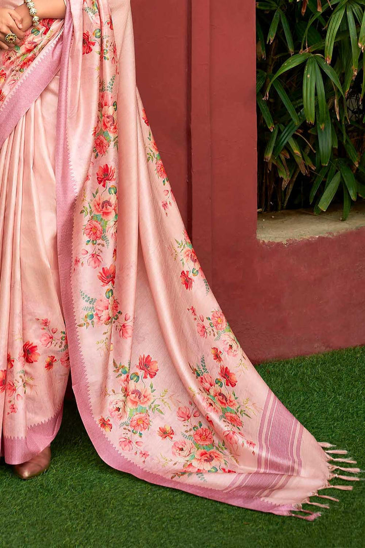 Excellent Art Silk Fabric Floral Printed Saree In Pink Color | Buy Online India