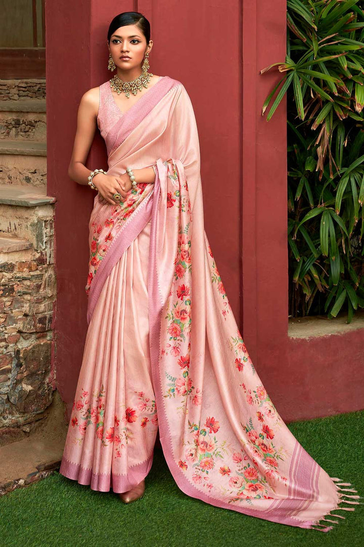Excellent Art Silk Fabric Floral Printed Saree In Pink Color | Buy Online India