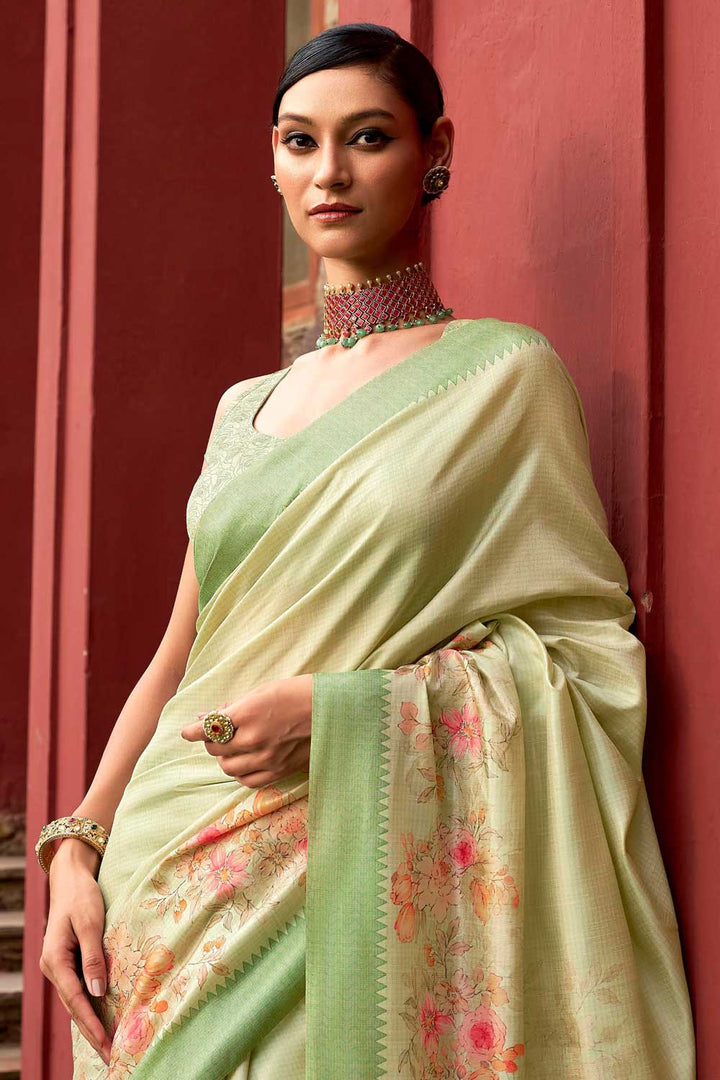 Art Silk Fabric Sea Green Color Patterned Floral Printed Saree | Buy Online India