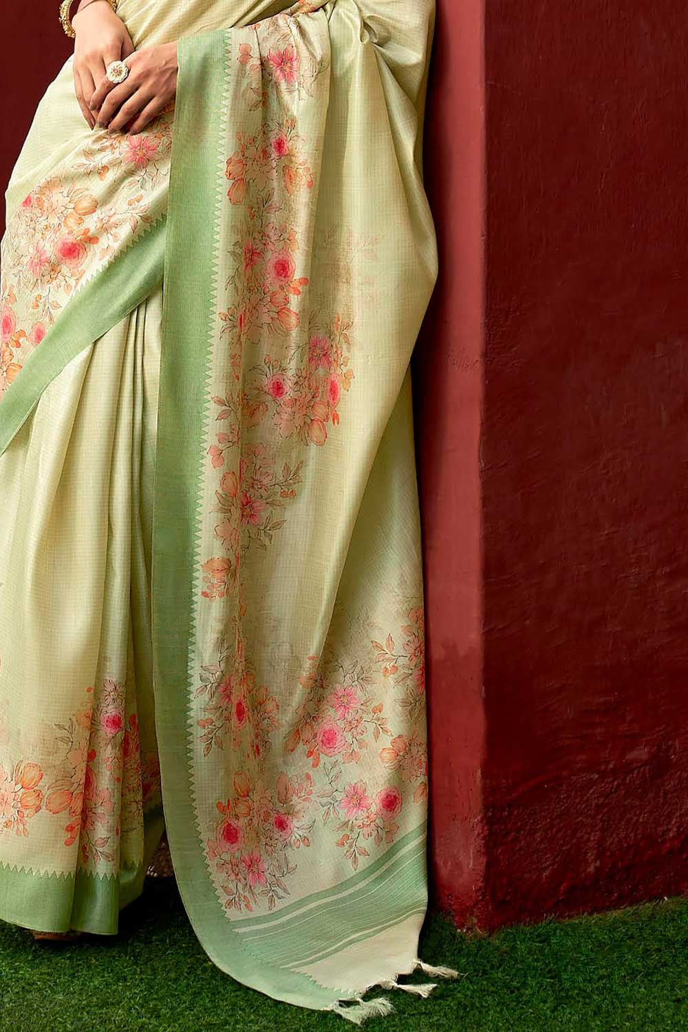 Art Silk Fabric Sea Green Color Patterned Floral Printed Saree | Buy Online India