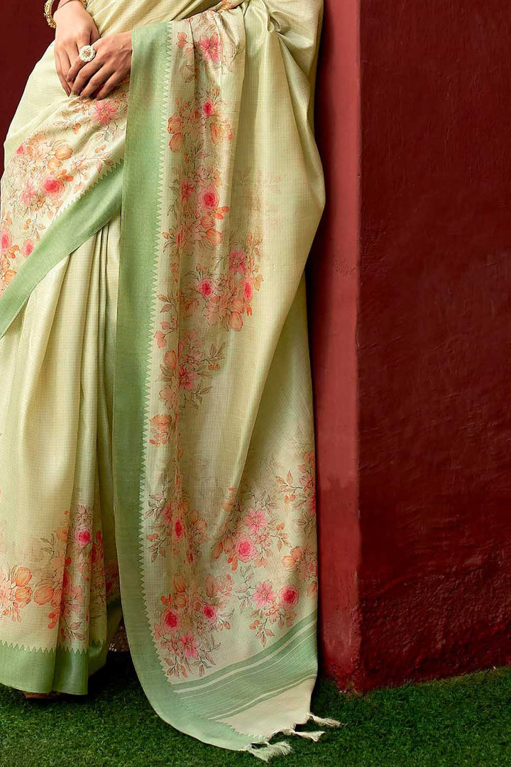 Art Silk Fabric Sea Green Color Patterned Floral Printed Saree | Buy Online India