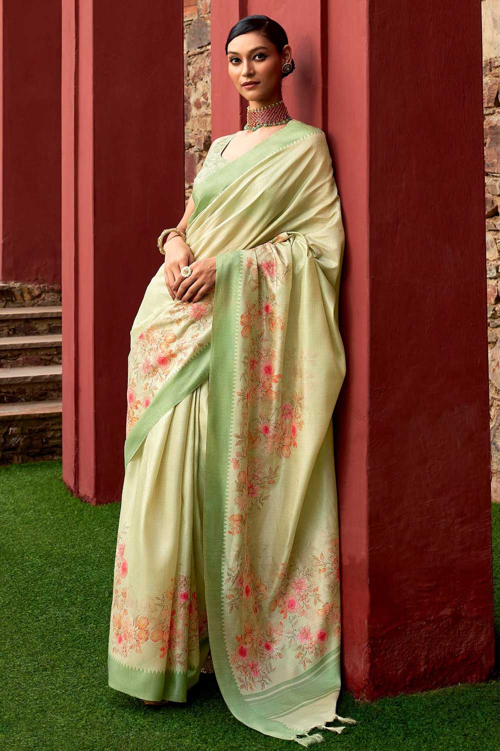 Art Silk Fabric Sea Green Color Patterned Floral Printed Saree | Buy Online India