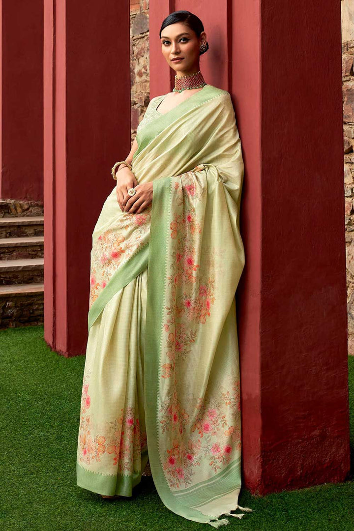 Art Silk Fabric Sea Green Color Patterned Floral Printed Saree | Buy Online India