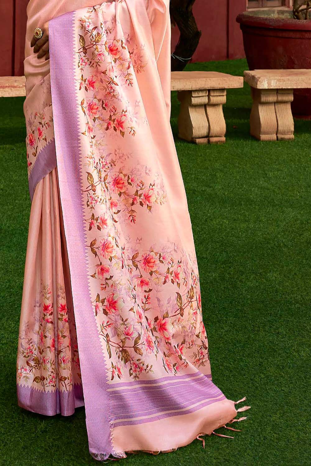 Creative Pink Color Art Silk Fabric Floral Printed Saree | Buy Online India