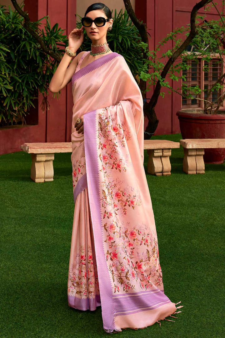 Creative Pink Color Art Silk Fabric Floral Printed Saree | Buy Online India