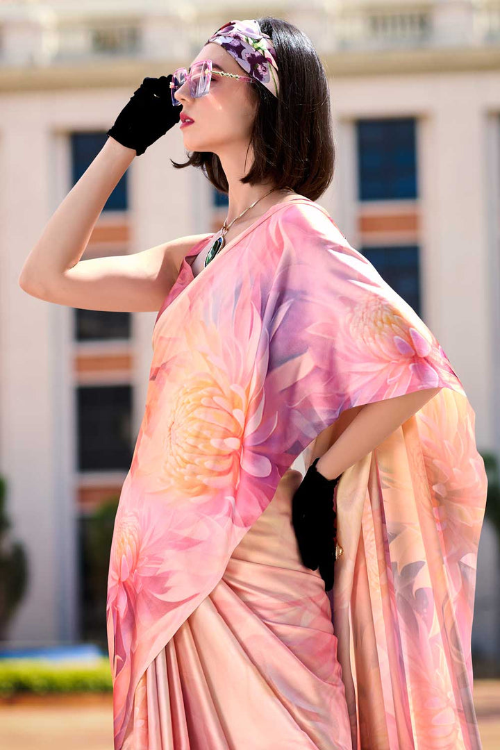 Multi Color Satin Fabric Engaging Saree With Printed Work | Buy Online India