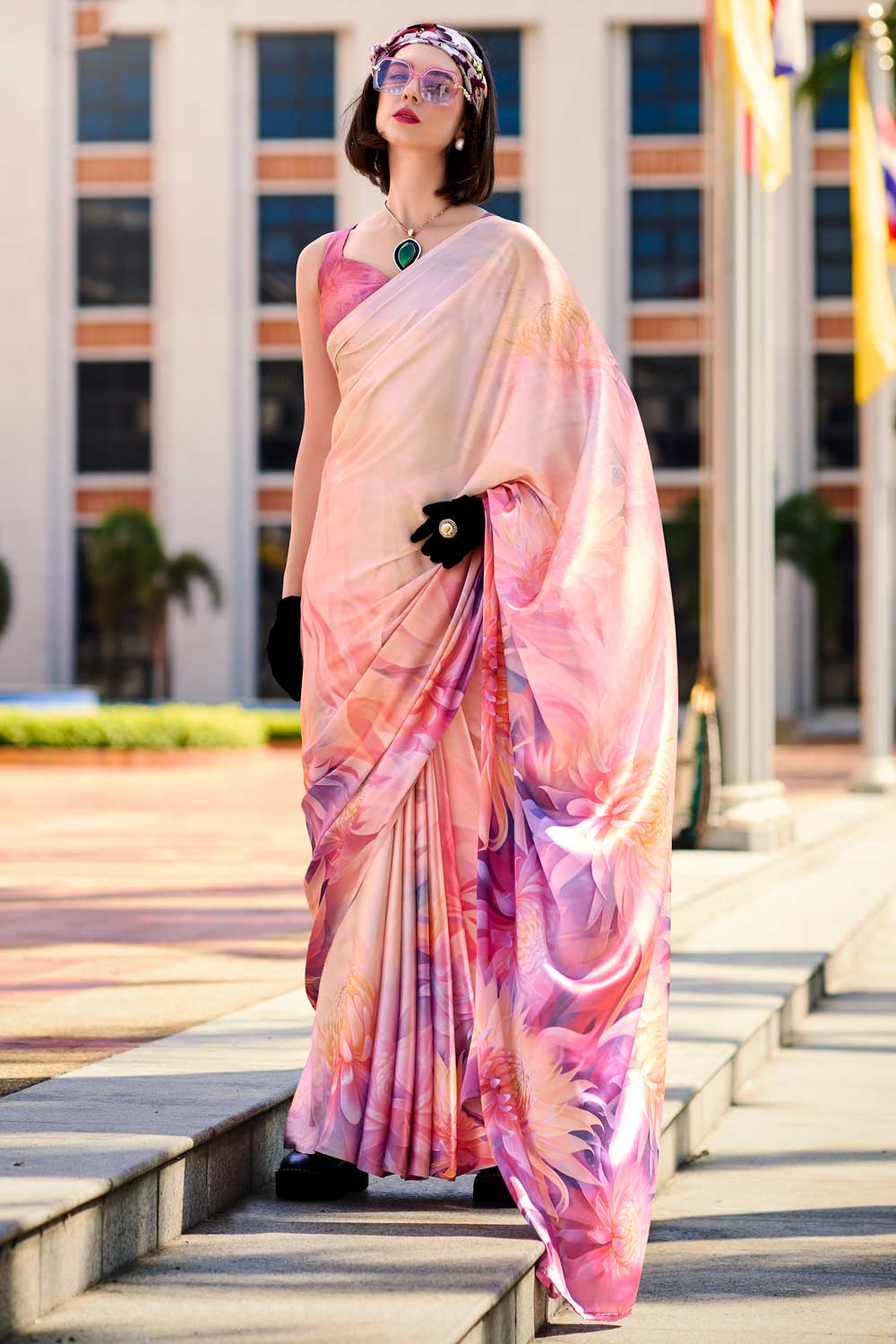 Multi Color Satin Fabric Engaging Saree With Printed Work | Buy Online India