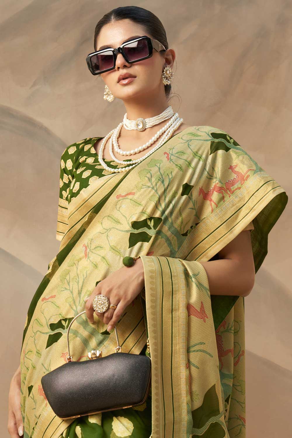 Incredible Printed Work On Georgette Fabric Green Color Saree | Buy Online India