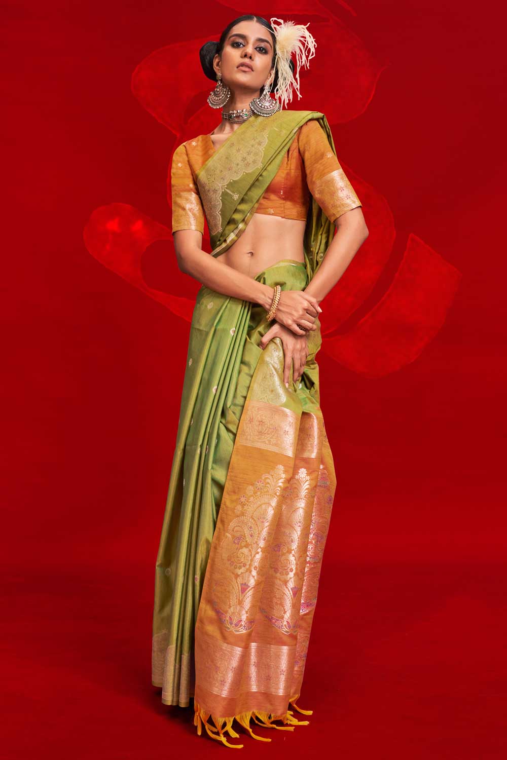 Green Color Brilliant Art Silk Handloom Weaving Saree | Buy Online India