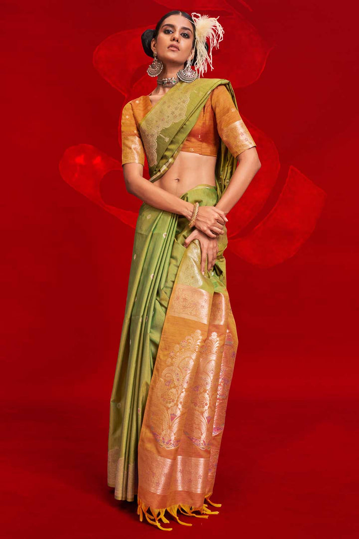 Green Color Brilliant Art Silk Handloom Weaving Saree | Buy Online India