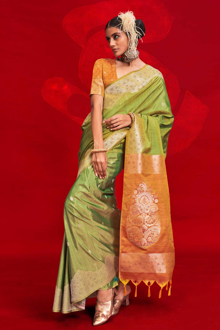Green Color Brilliant Art Silk Handloom Weaving Saree | Buy Online India