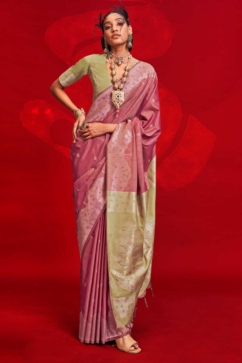 Soothing Art Silk Handloom Weaving Saree In Pink Color | Buy Online India