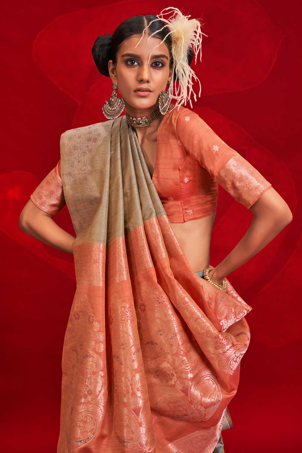 Grey Color Glorious Art Silk Handloom Weaving Saree | Buy Online India