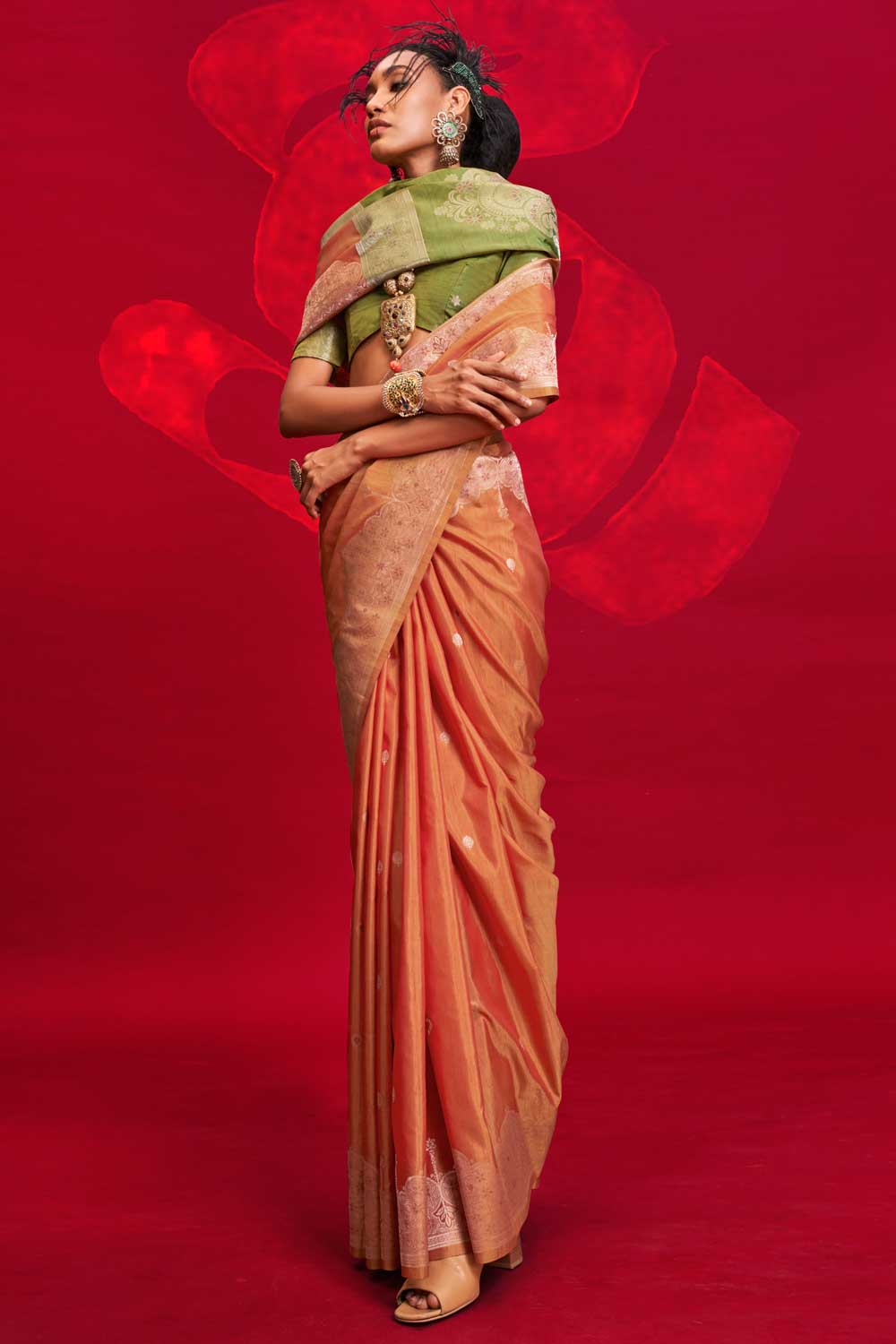 Delicate Orange Color Art Silk Handloom Weaving Saree | Buy Online India