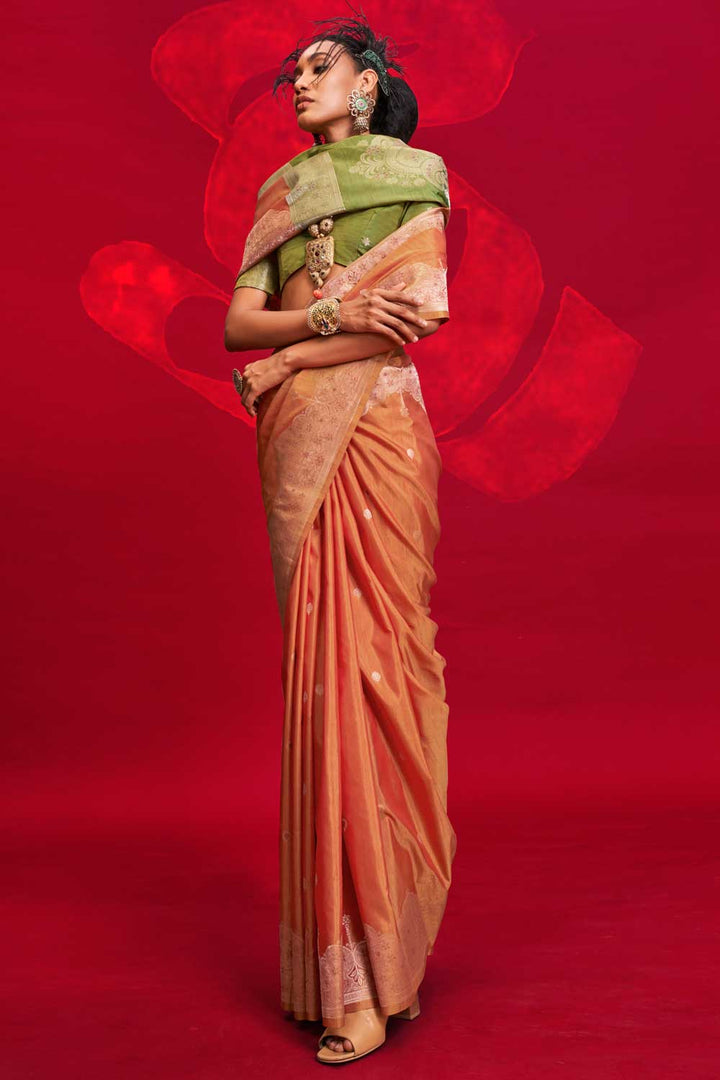 Delicate Orange Color Art Silk Handloom Weaving Saree | Buy Online India