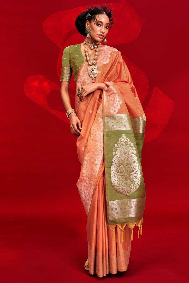Delicate Orange Color Art Silk Handloom Weaving Saree | Buy Online India