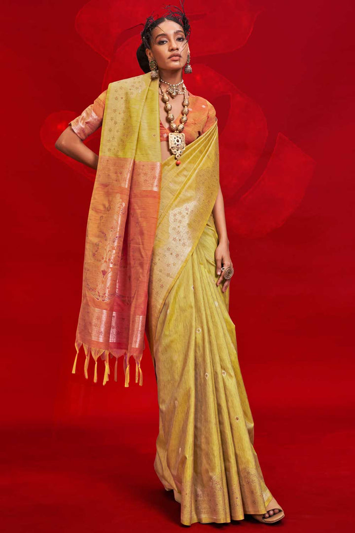 Blazing Yellow Color Art Silk Handloom Weaving Saree | Buy Online India