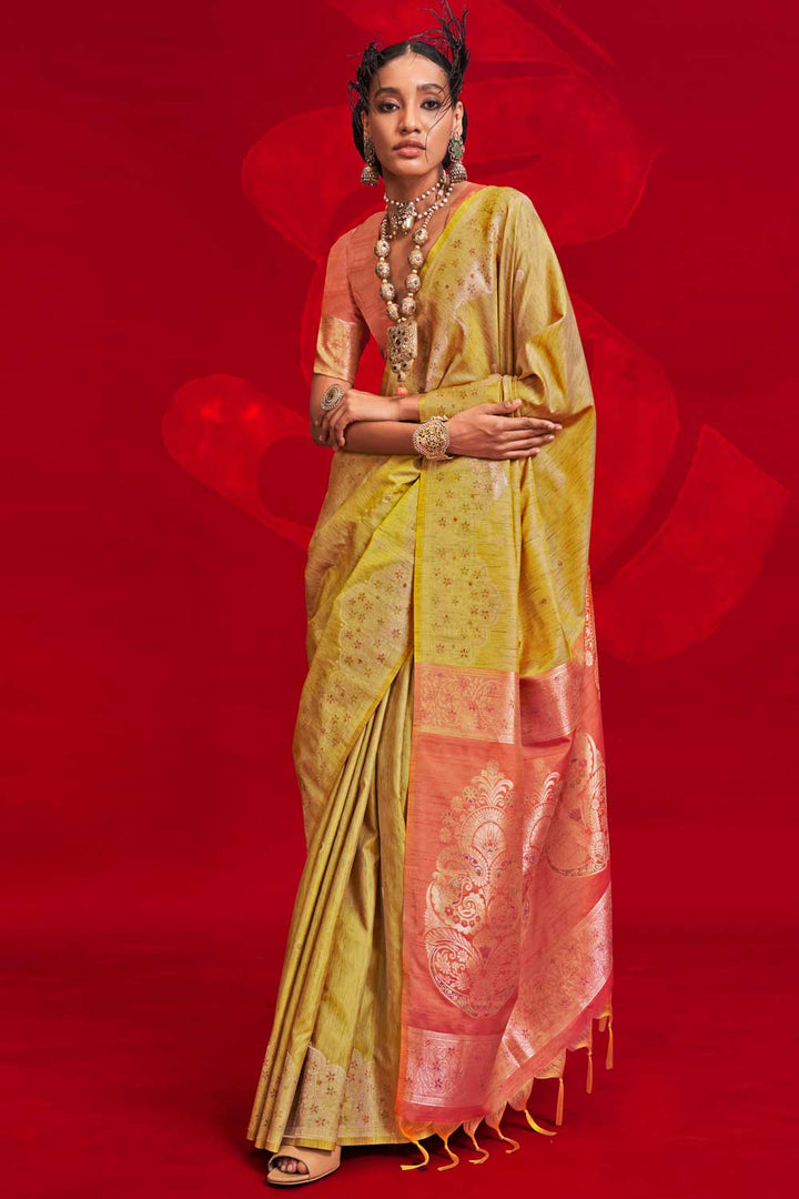 Blazing Yellow Color Art Silk Handloom Weaving Saree | Buy Online India