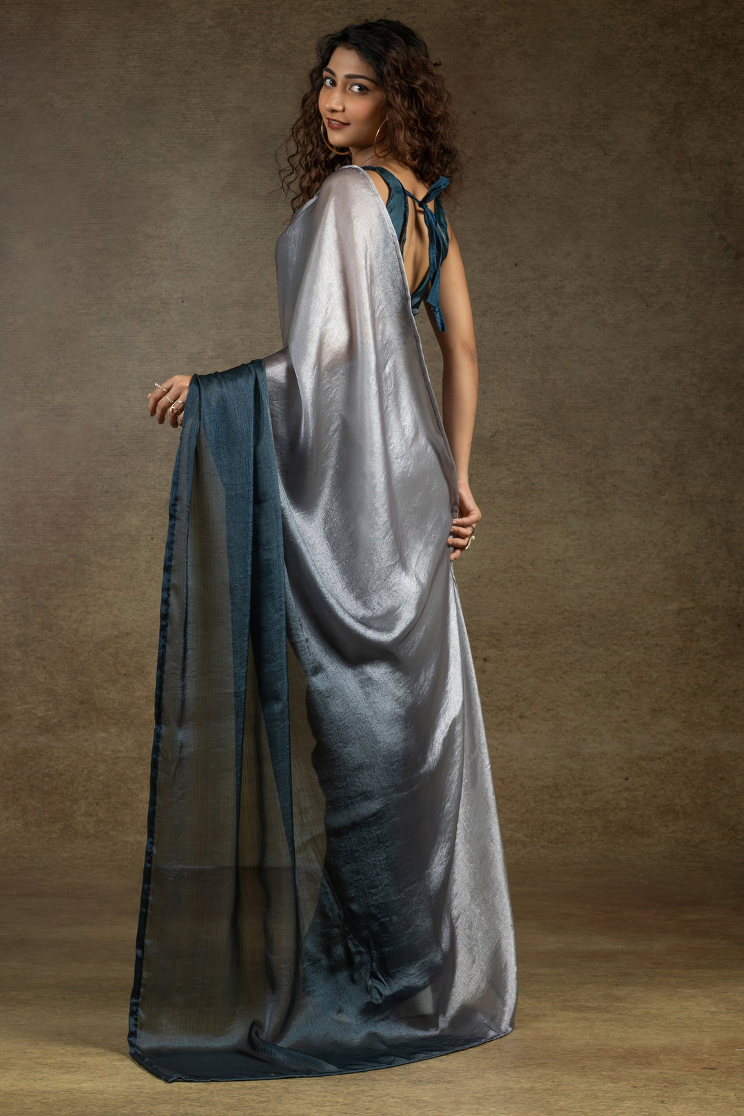 Satin Silk Fabric Party Look Grey Saree | Buy Online India